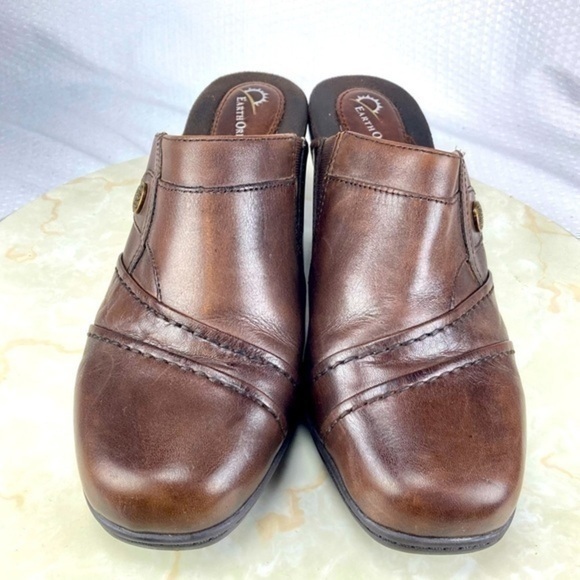 Earth Origins Mules Women Size 9 Brown Burnished Leather Open Back Slip On Shoes - Picture 3 of 11